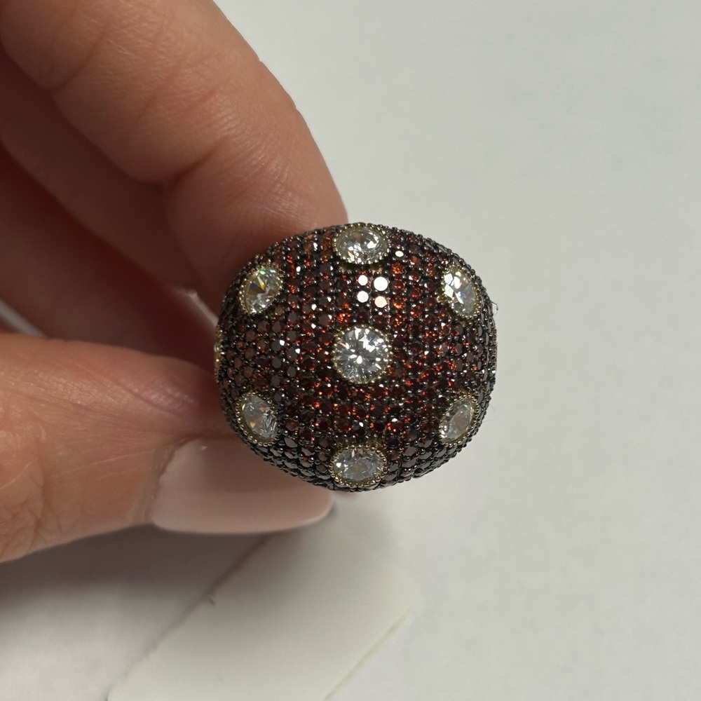 ‎‏Suzy Levian Yellow Sterling Silver Red White CZ Pave Dome Ring NWT